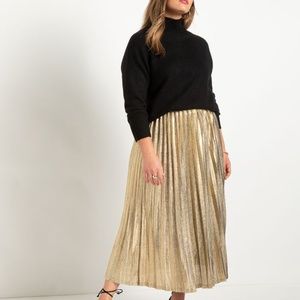 Eloquii Gold Metallic Pleated Skirt
